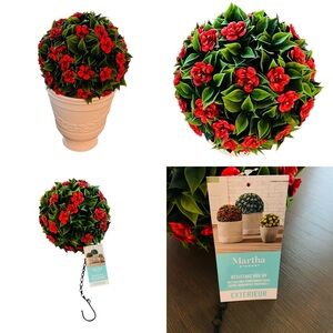 Martha Stewart Red and Green Floral Topiary Kissing Ball New 10” Medium